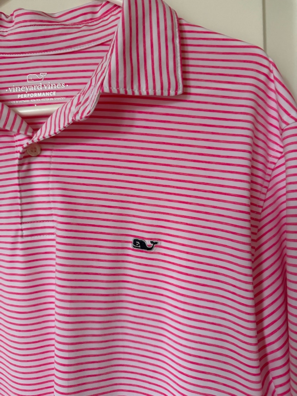 Vineyard Vines Performance Polo Shirt Men’s Large Pink White Striped Golf Preppy - Picture 3 of 9